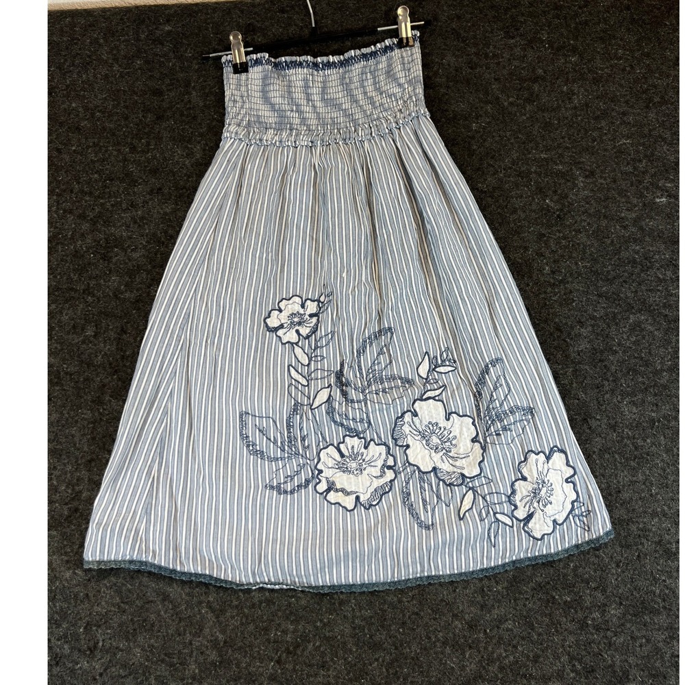 Abercrombie & Fitch Blue Striped Floral Embroidered Tube Dress Skirt M Y2K 2000s